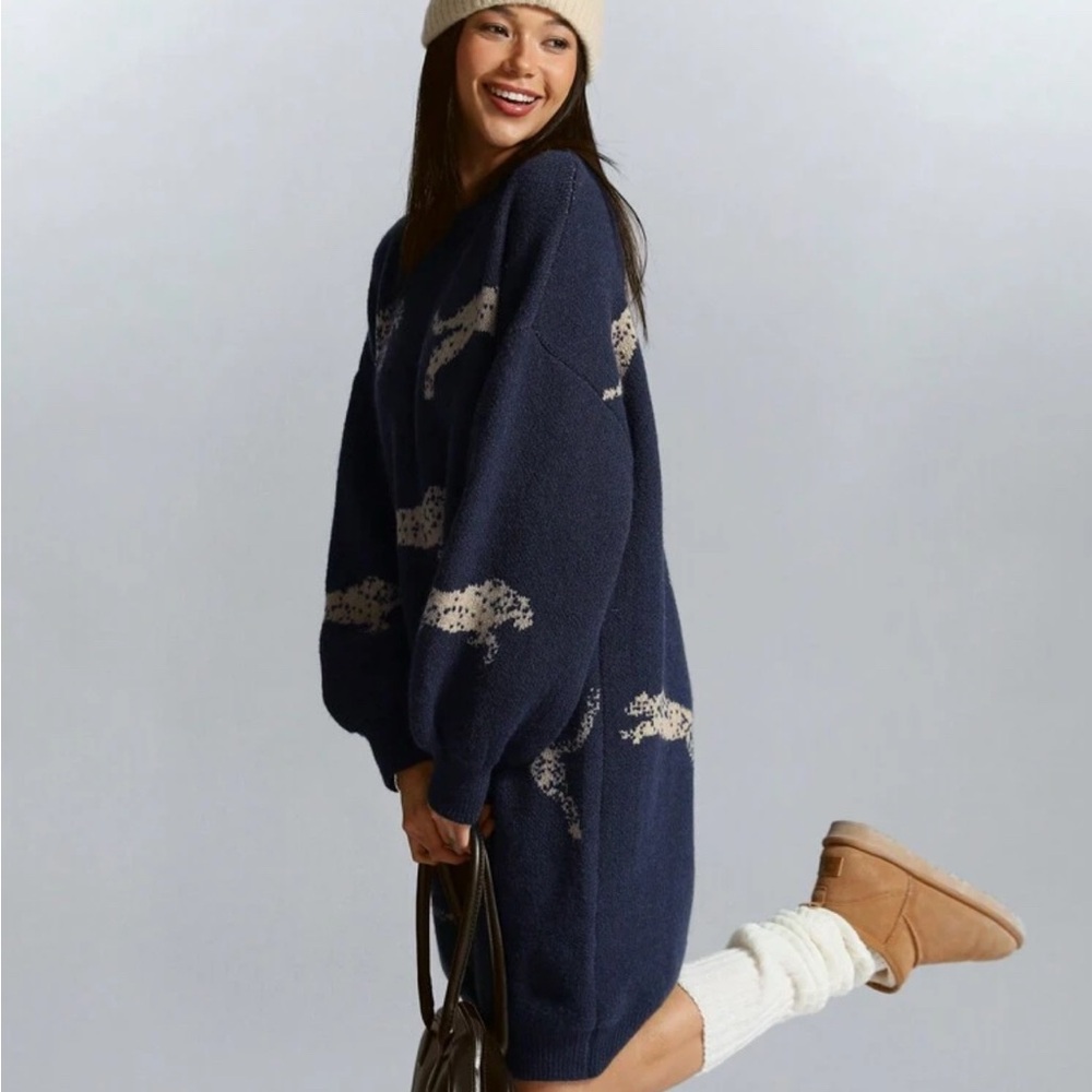 Navy Blue Knit Sweater Dress